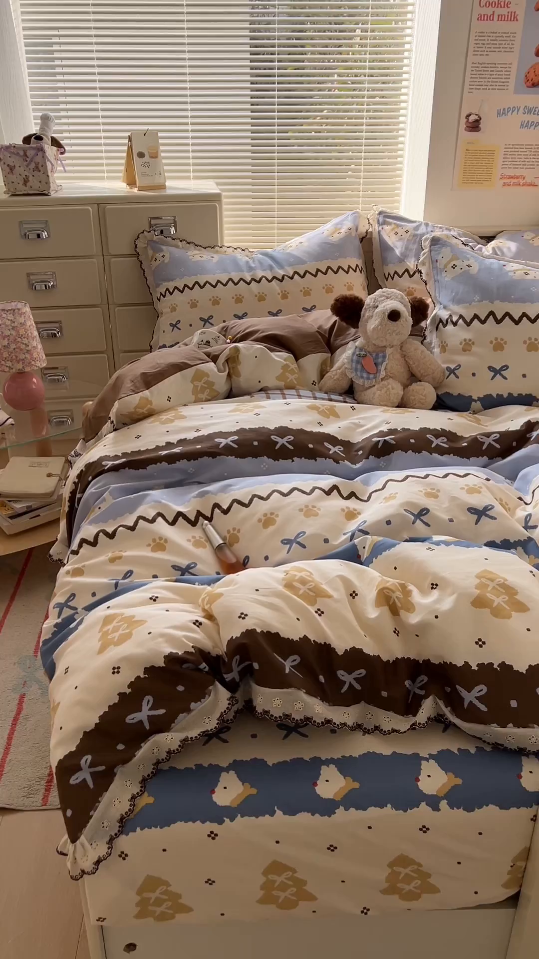 91家纺网 家纺一手货源 找家纺 希诺家居 2025新款费尔岛风全棉纯棉四件套韩式小清新花边四件套 费尔岛围巾小狗