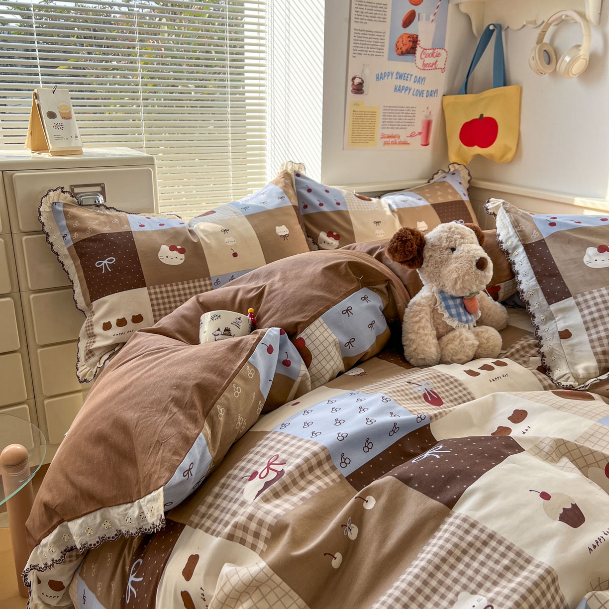 91家纺网 家纺一手货源 找家纺 希诺家居 2025新款费尔岛风全棉纯棉四件套韩式小清新花边四件套 费尔岛甜品站