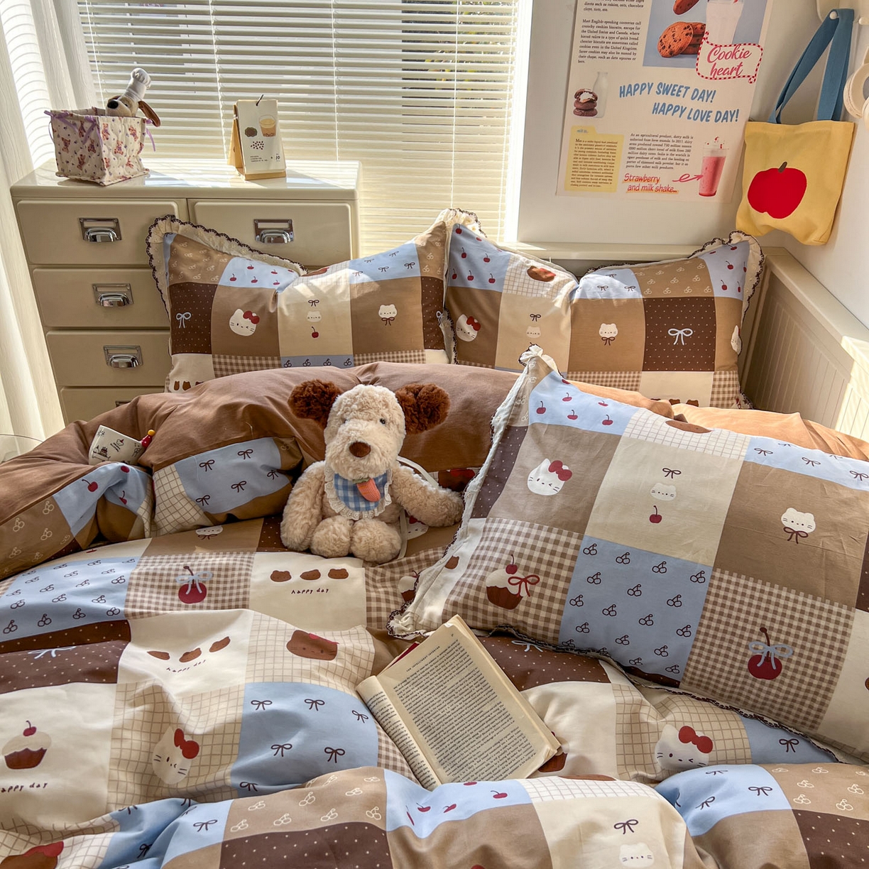 91家纺网 家纺一手货源 找家纺 希诺家居 2025新款费尔岛风全棉纯棉四件套韩式小清新花边四件套 费尔岛甜品站