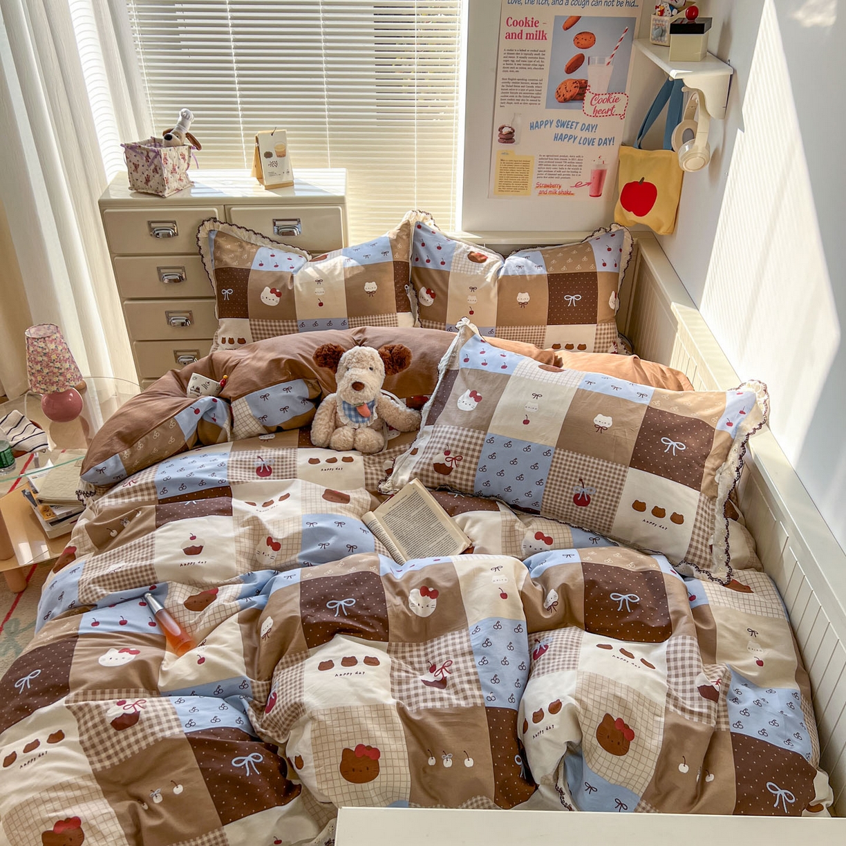 91家纺网 家纺一手货源 找家纺 希诺家居 2025新款费尔岛风全棉纯棉四件套韩式小清新花边四件套 费尔岛甜品站