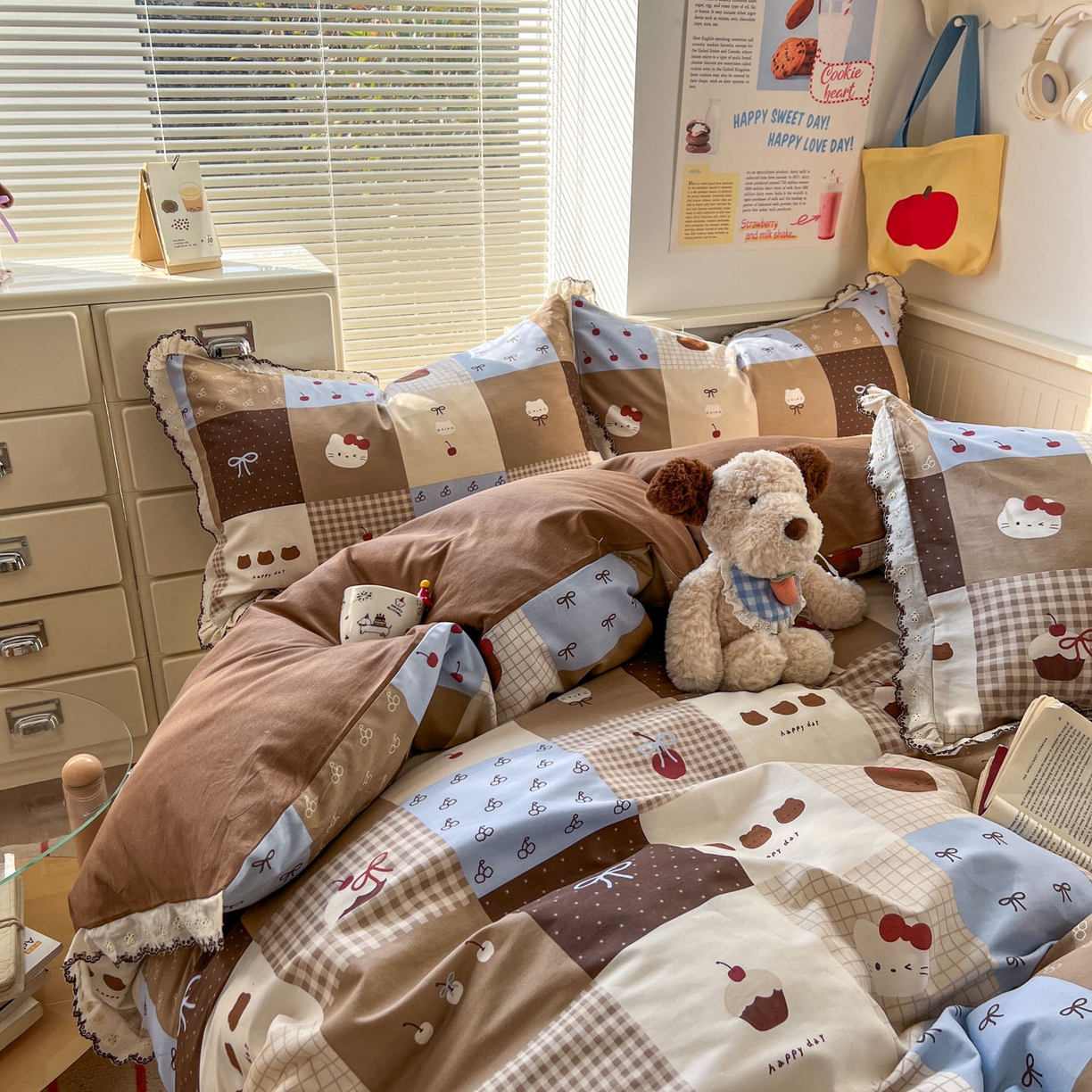 91家纺网 家纺一手货源 找家纺 希诺家居 2025新款费尔岛风全棉纯棉四件套韩式小清新花边四件套 费尔岛甜品站