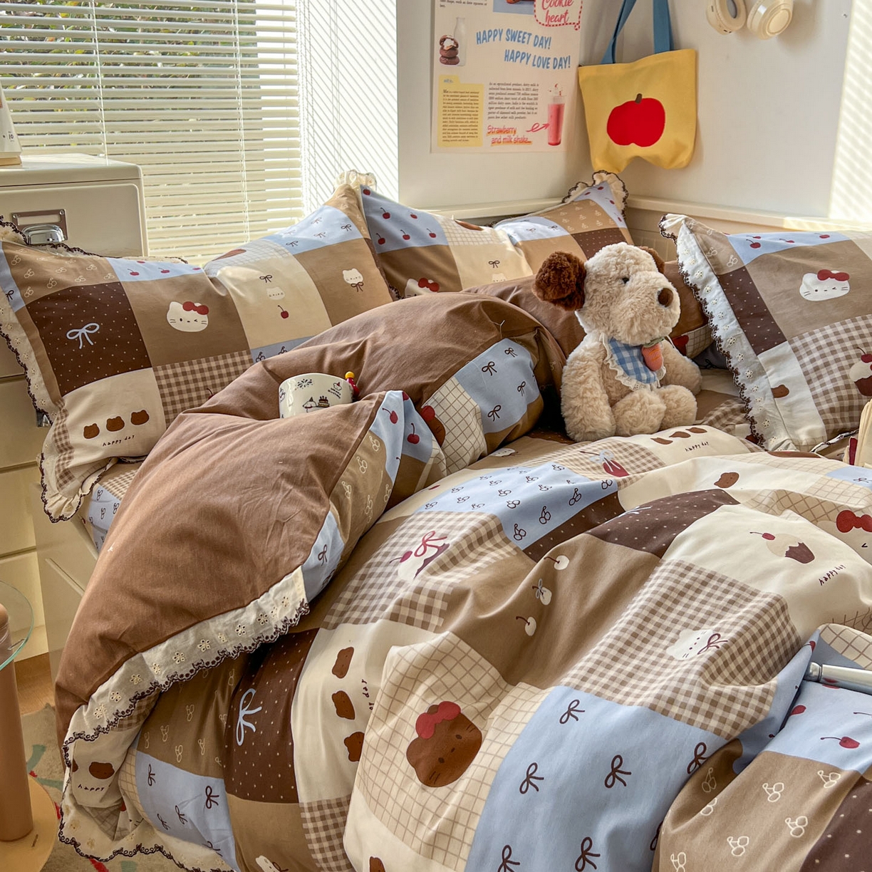 91家纺网 家纺一手货源 找家纺 希诺家居 2025新款费尔岛风全棉纯棉四件套韩式小清新花边四件套 费尔岛甜品站