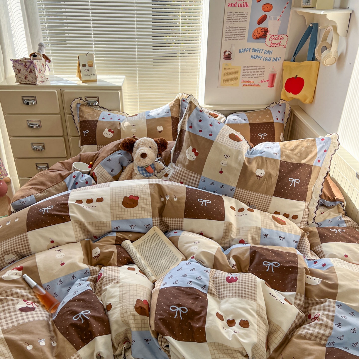 91家纺网 家纺一手货源 找家纺 希诺家居 2025新款费尔岛风全棉纯棉四件套韩式小清新花边四件套 费尔岛甜品站