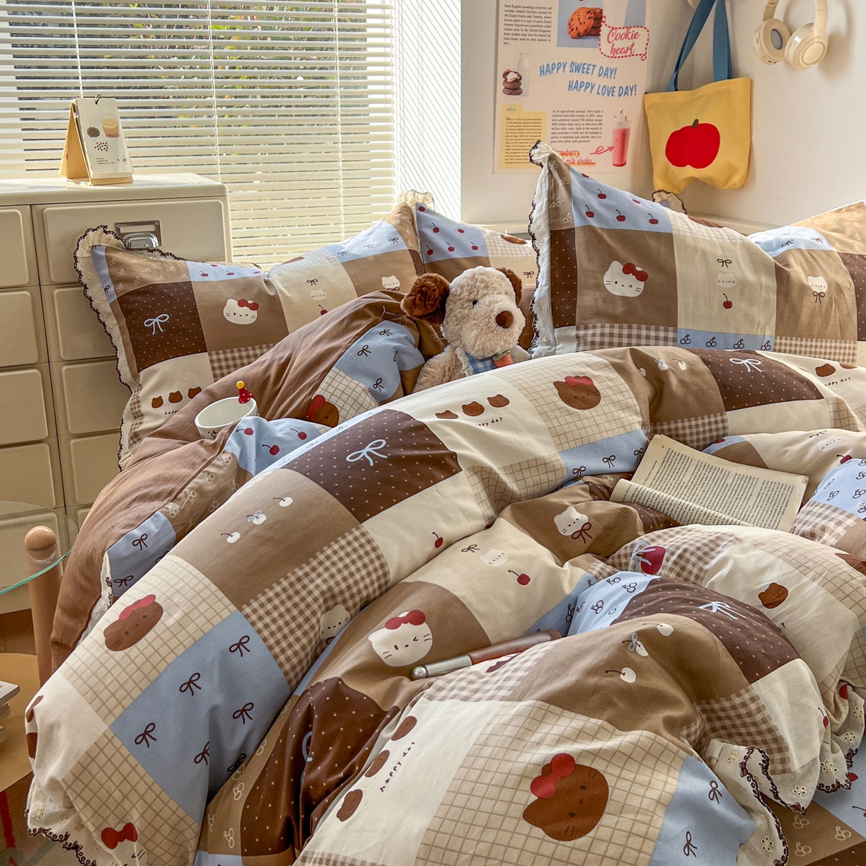 91家纺网 家纺一手货源 找家纺 希诺家居 2025新款费尔岛风全棉纯棉四件套韩式小清新花边四件套 费尔岛甜品站