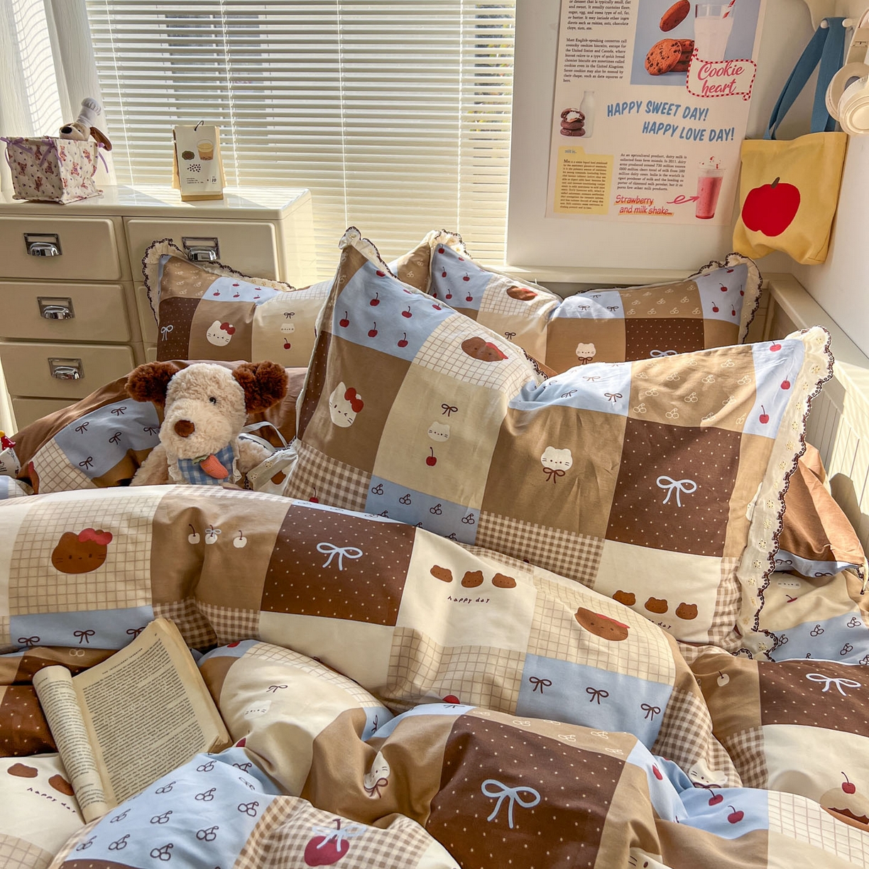 91家纺网 家纺一手货源 找家纺 希诺家居 2025新款费尔岛风全棉纯棉四件套韩式小清新花边四件套 费尔岛甜品站