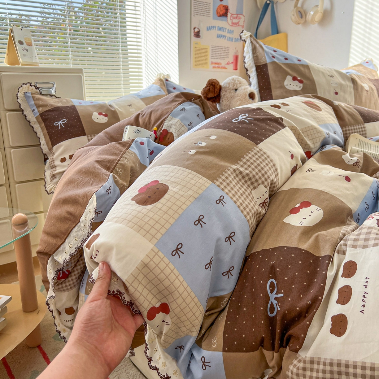 91家纺网 家纺一手货源 找家纺 希诺家居 2025新款费尔岛风全棉纯棉四件套韩式小清新花边四件套 费尔岛甜品站