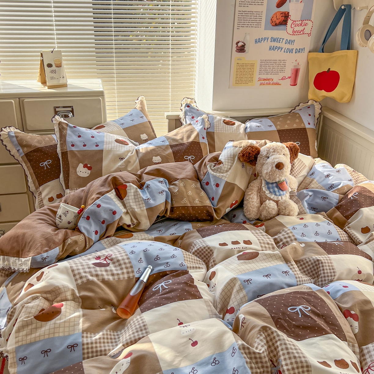 91家纺网 家纺一手货源 找家纺 希诺家居 2025新款费尔岛风全棉纯棉四件套韩式小清新花边四件套 费尔岛甜品站