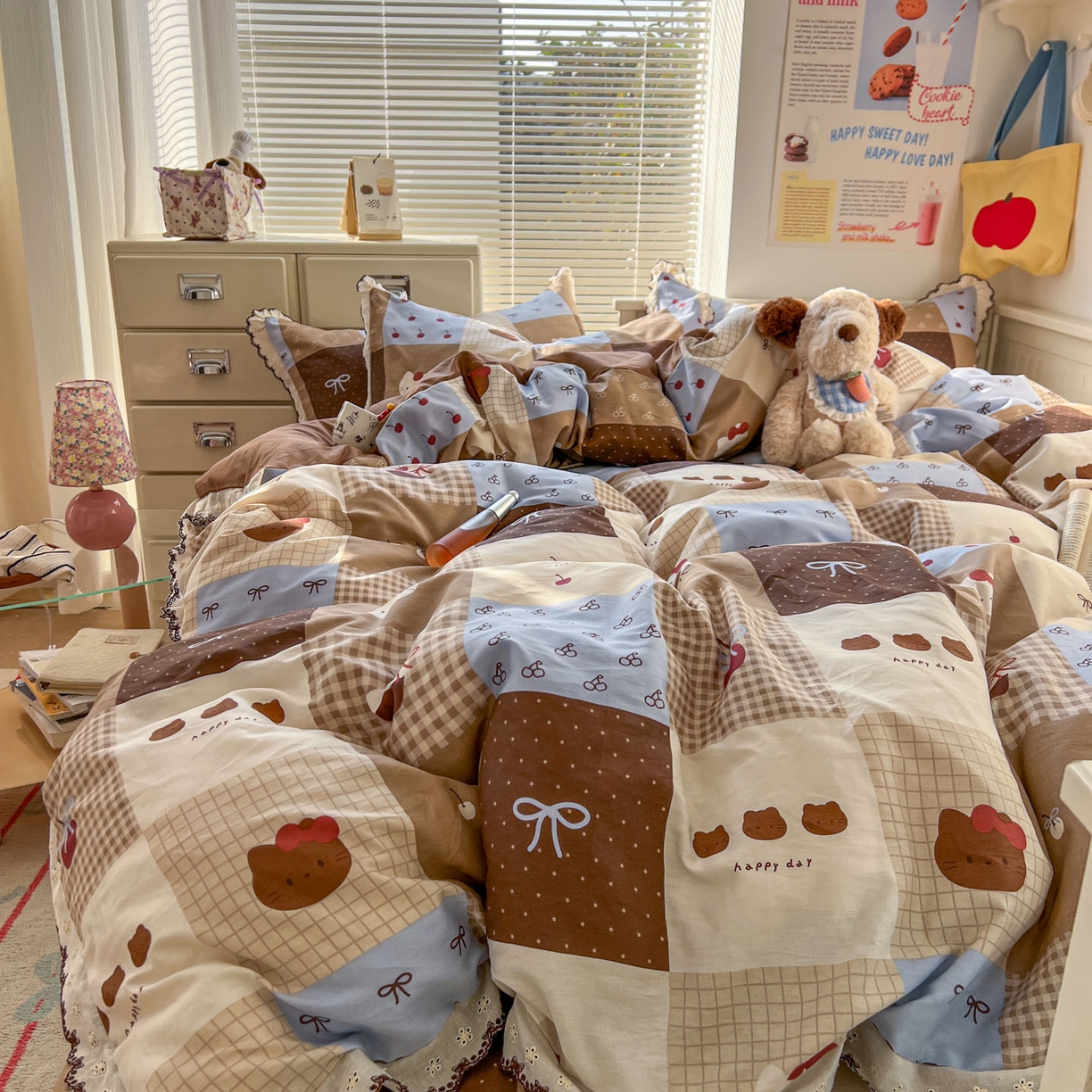 91家纺网 家纺一手货源 找家纺 希诺家居 2025新款费尔岛风全棉纯棉四件套韩式小清新花边四件套 费尔岛甜品站