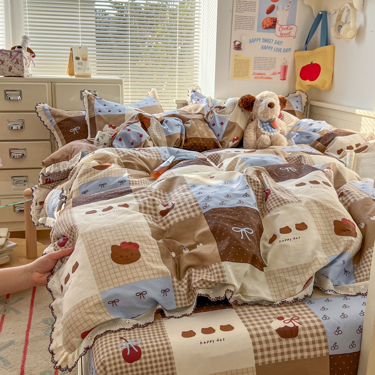 91家纺网 家纺一手货源 找家纺 希诺家居 2025新款费尔岛风全棉纯棉四件套韩式小清新花边四件套 费尔岛甜品站