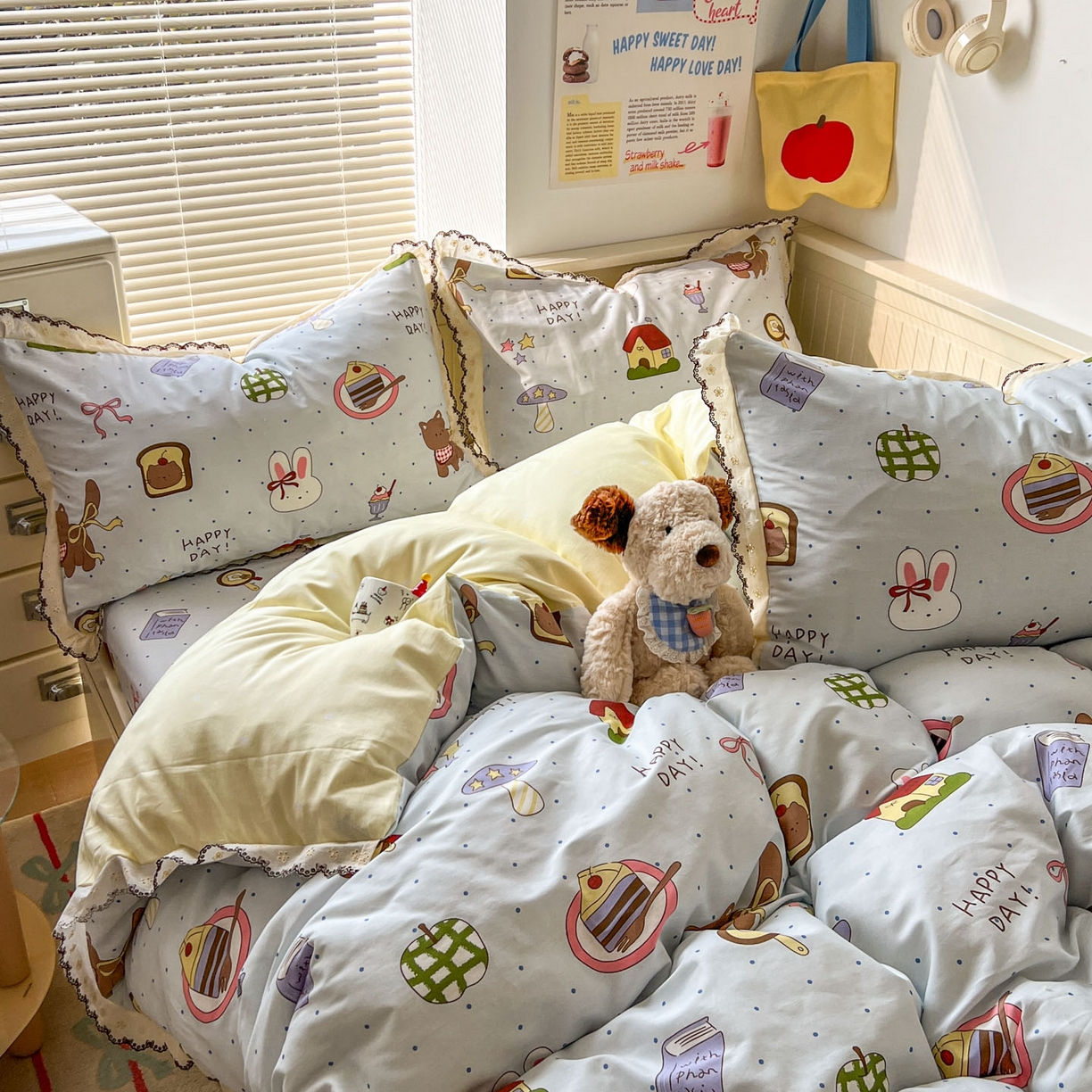 希诺家居 2025新款费尔岛风全棉纯棉四件套韩式小清新花边四件套 萌趣烘焙屋