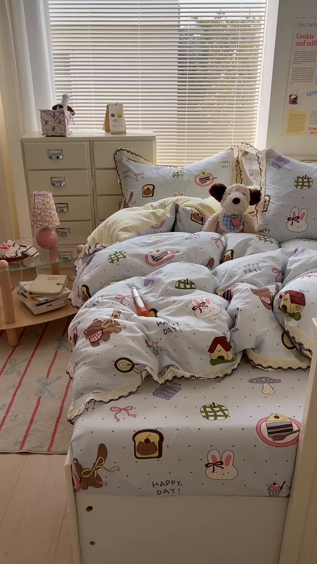 91家纺网 家纺一手货源 找家纺 希诺家居 2025新款费尔岛风全棉纯棉四件套韩式小清新花边四件套 萌趣烘焙屋