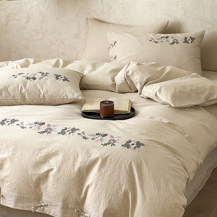 91家纺网 家纺一手货源 找家纺 （总）Mr.pig猪先生水洗棉 2025新款中古风复古棉麻法式A类棉麻绣花四件套（展示价格为控价，实际价格联系客服）