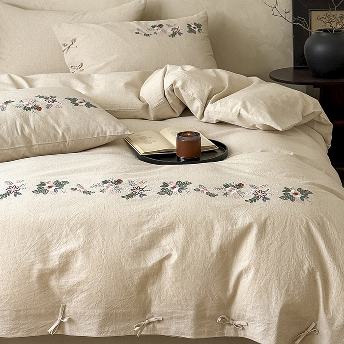 91家纺网 家纺一手货源 找家纺 （总）Mr.pig猪先生水洗棉 2025新款中古风复古棉麻法式A类棉麻绣花四件套（展示价格为控价，实际价格联系客服）