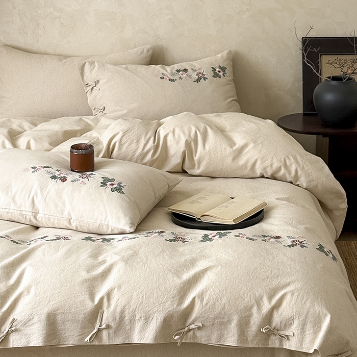 91家纺网 家纺一手货源 找家纺 （总）Mr.pig猪先生水洗棉 2025新款中古风复古棉麻法式A类棉麻绣花四件套（展示价格为控价，实际价格联系客服）