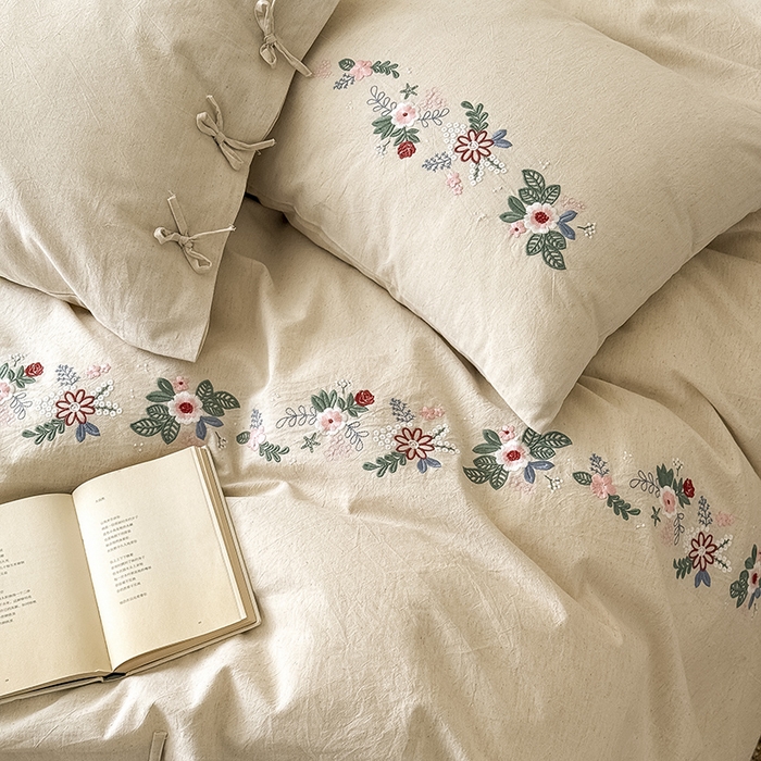 91家纺网 家纺一手货源 找家纺 （总）Mr.pig猪先生水洗棉 2025新款中古风复古棉麻法式A类棉麻绣花四件套（展示价格为控价，实际价格联系客服）