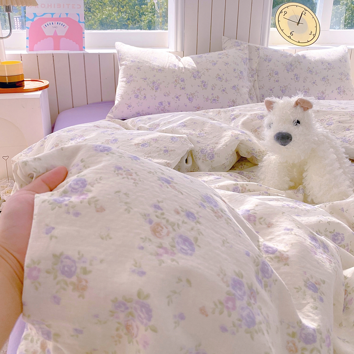 91家纺网 家纺一手货源 找家纺 春皖家纺 2026新款A类全棉有氧双层纱印花四件套单品系列-四件套 雾染玫瑰