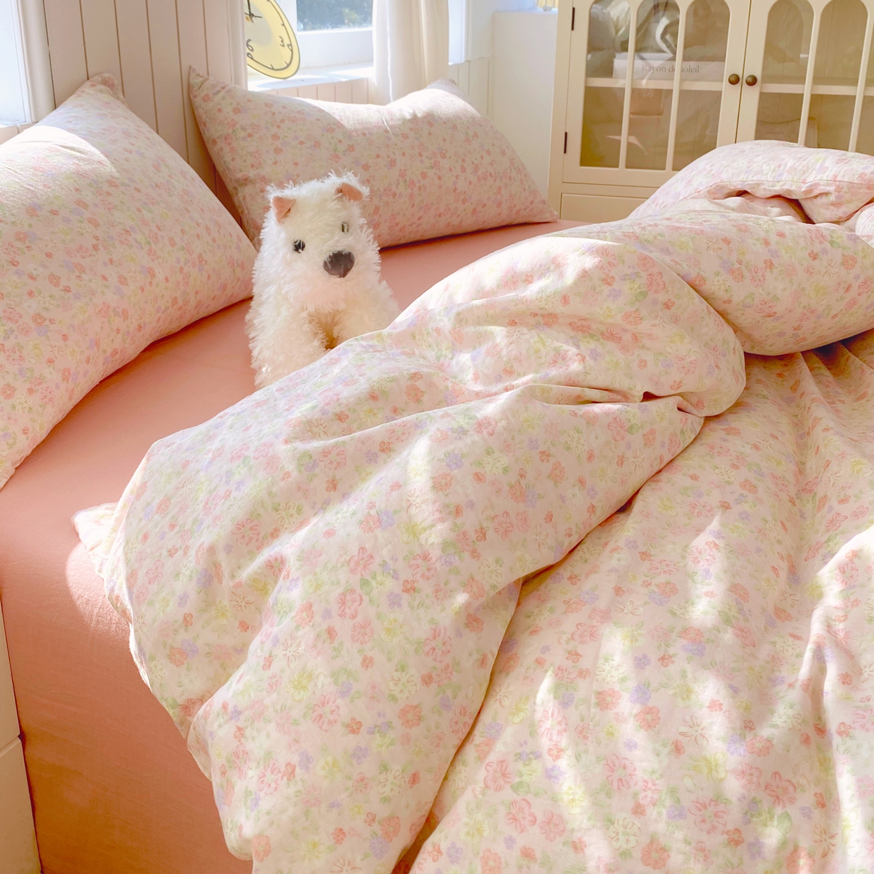 91家纺网 家纺一手货源 找家纺 春皖家纺 2026新款A类全棉有氧双层纱印花四件套单品系列-四件套 旧梦朝花