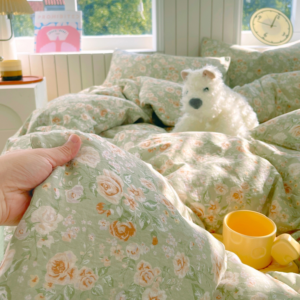 91家纺网 家纺一手货源 找家纺 春皖家纺 2026新款A类全棉有氧双层纱印花四件套单品系列-四件套 青茵