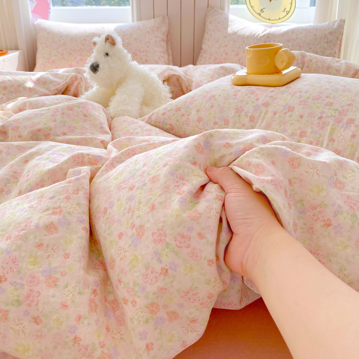 91家纺网 家纺一手货源 找家纺 春皖家纺 2026新款A类全棉有氧双层纱印花四件套单品系列-四件套 旧梦朝花