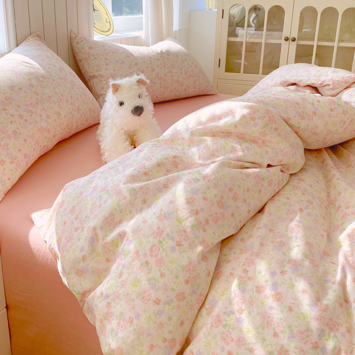 91家纺网 家纺一手货源 找家纺 春皖家纺 2026新款A类全棉有氧双层纱印花四件套单品系列-四件套 旧梦朝花