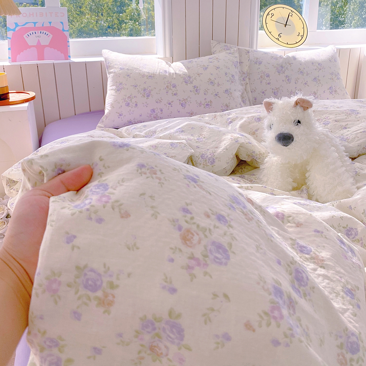 91家纺网 家纺一手货源 找家纺 春皖家纺 2026新款A类全棉有氧双层纱印花四件套单品系列-四件套 雾染玫瑰