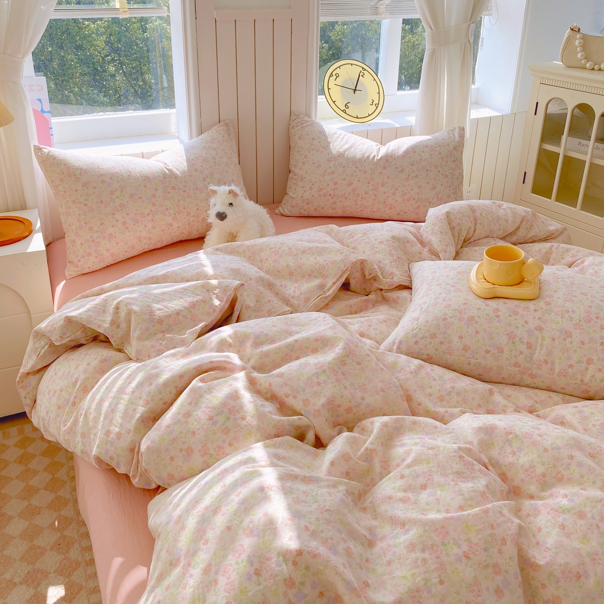 91家纺网 家纺一手货源 找家纺 春皖家纺 2026新款A类全棉有氧双层纱印花四件套单品系列-四件套 旧梦朝花