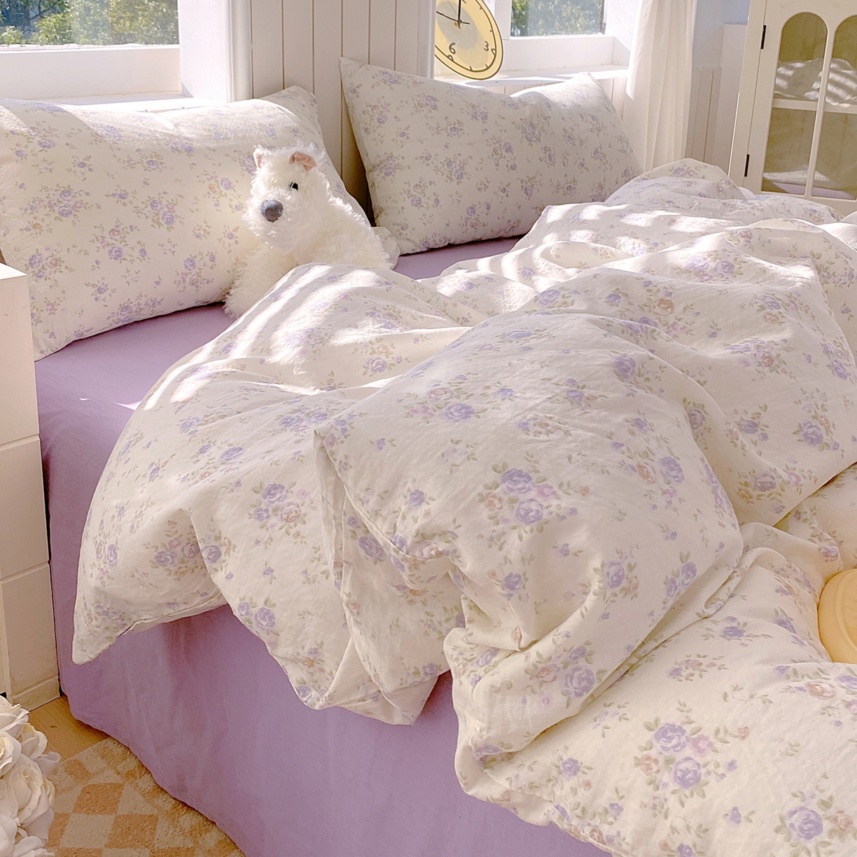 91家纺网 家纺一手货源 找家纺 春皖家纺 2026新款A类全棉有氧双层纱印花四件套单品系列-四件套 雾染玫瑰