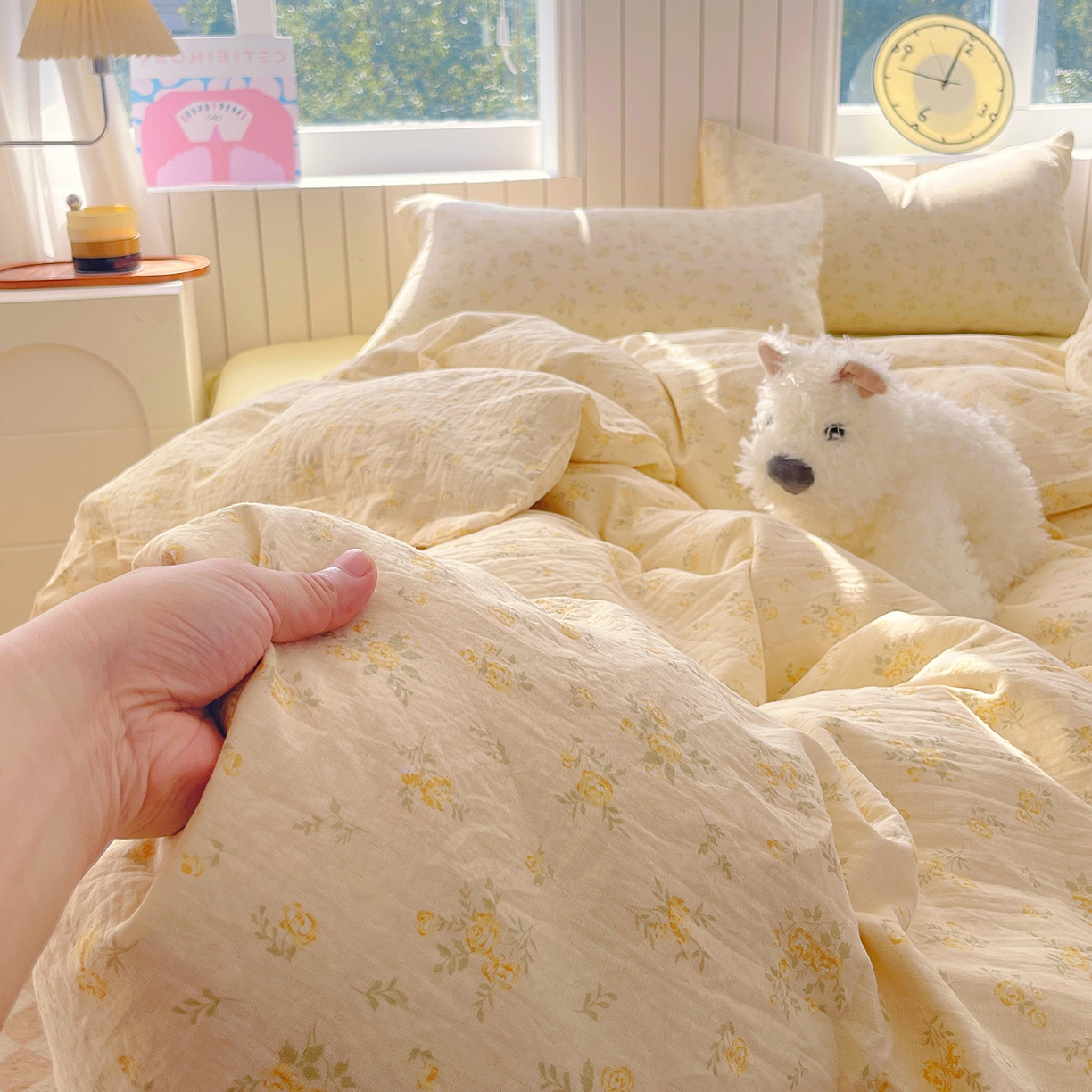 91家纺网 家纺一手货源 找家纺 春皖家纺 2026新款A类全棉有氧双层纱印花四件套单品系列-四件套 晴丝一缕