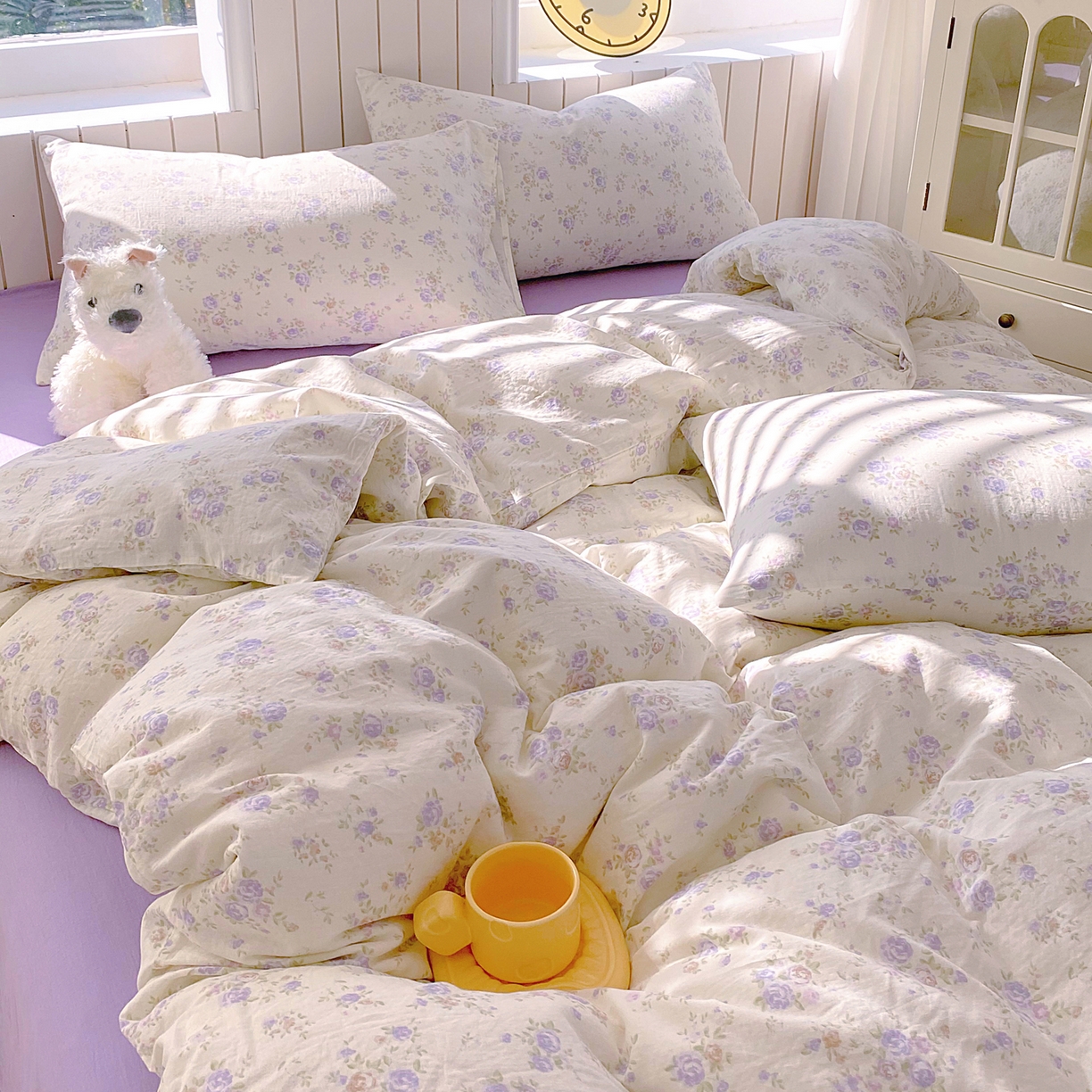 91家纺网 家纺一手货源 找家纺 春皖家纺 2026新款A类全棉有氧双层纱印花四件套单品系列-四件套 雾染玫瑰