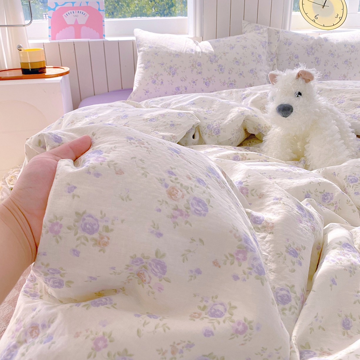 91家纺网 家纺一手货源 找家纺 春皖家纺 2026新款A类全棉有氧双层纱印花四件套单品系列-四件套 雾染玫瑰