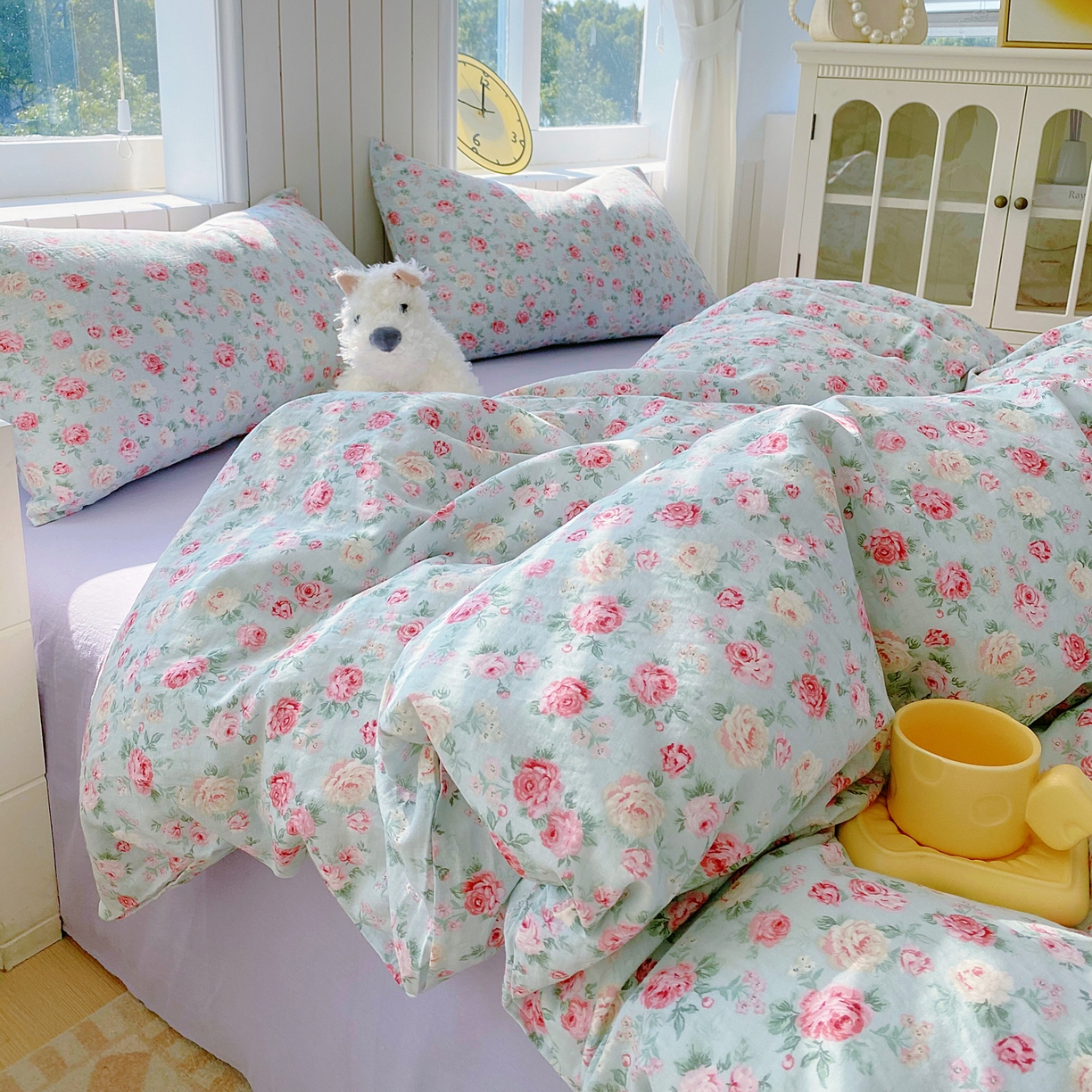 91家纺网 家纺一手货源 找家纺 春皖家纺 2026新款A类全棉有氧双层纱印花四件套单品系列-四件套 桂语兰庭