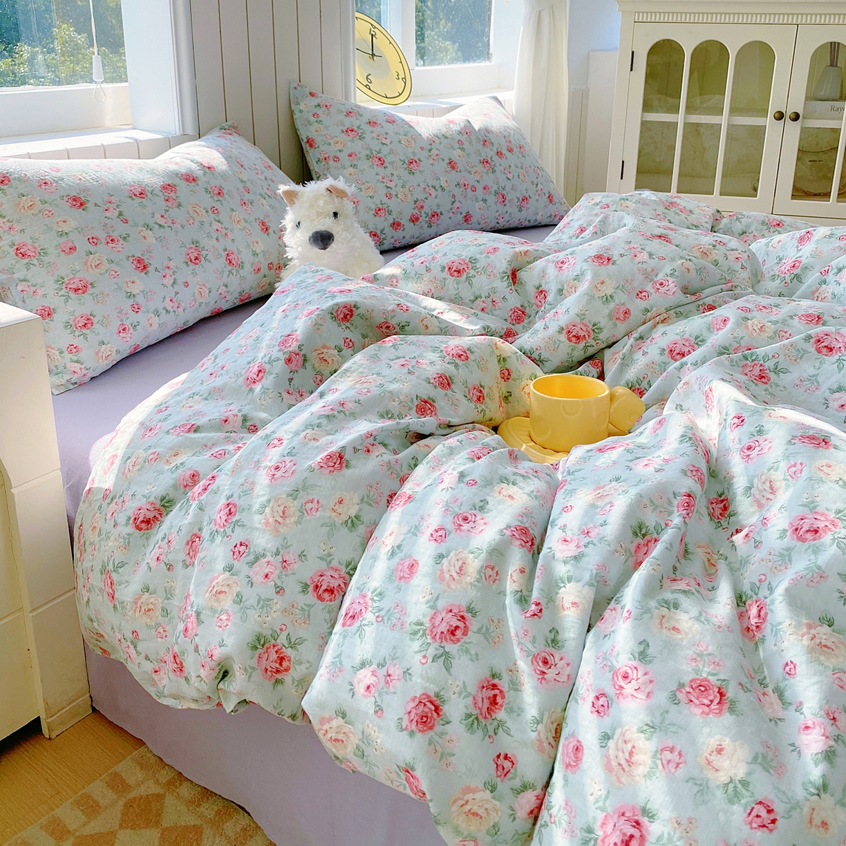 91家纺网 家纺一手货源 找家纺 春皖家纺 2026新款A类全棉有氧双层纱印花四件套单品系列-四件套 桂语兰庭