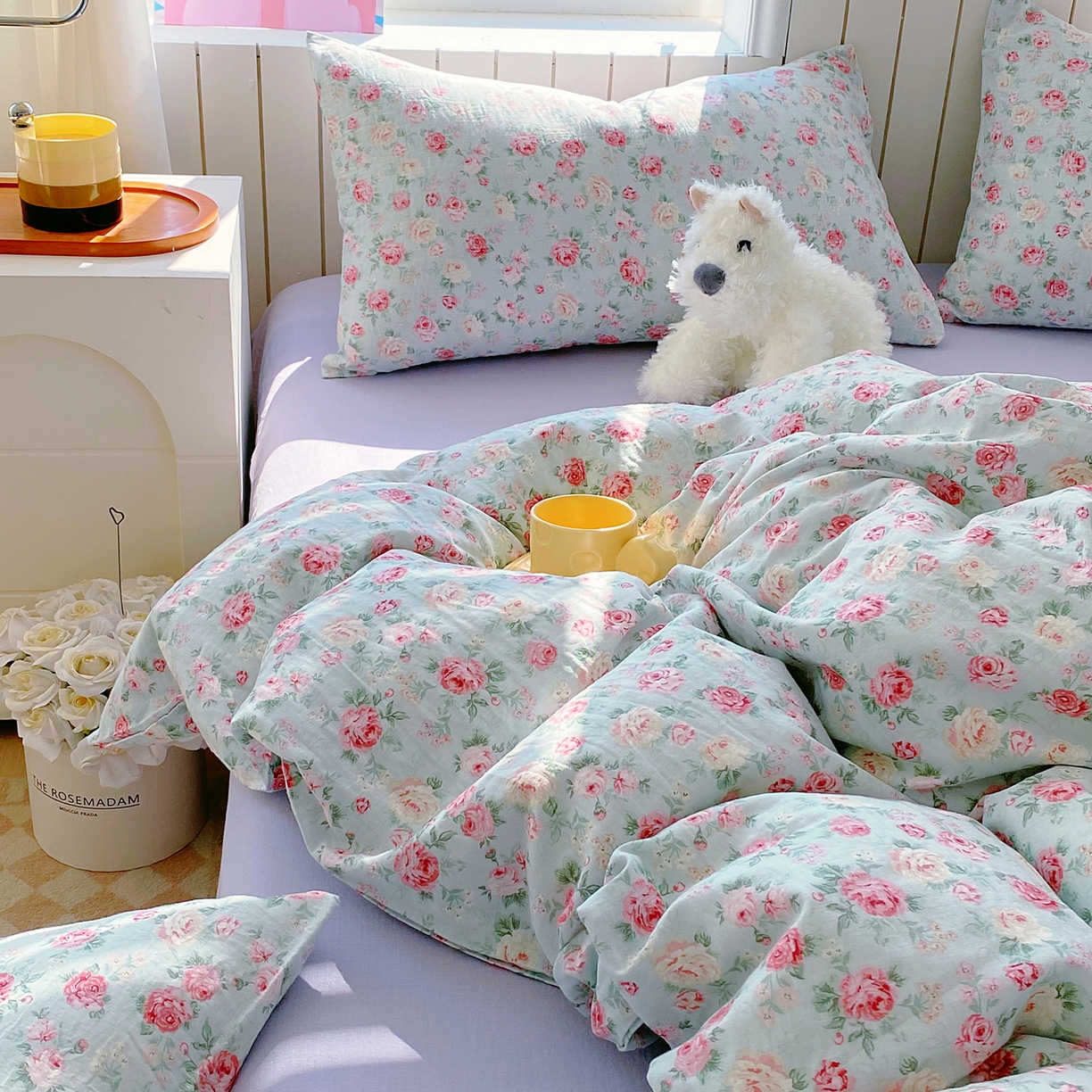 91家纺网 家纺一手货源 找家纺 春皖家纺 2026新款A类全棉有氧双层纱印花四件套单品系列-四件套 桂语兰庭