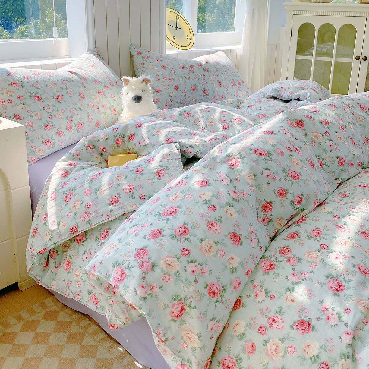 91家纺网 家纺一手货源 找家纺 春皖家纺 2026新款A类全棉有氧双层纱印花四件套单品系列-四件套 桂语兰庭