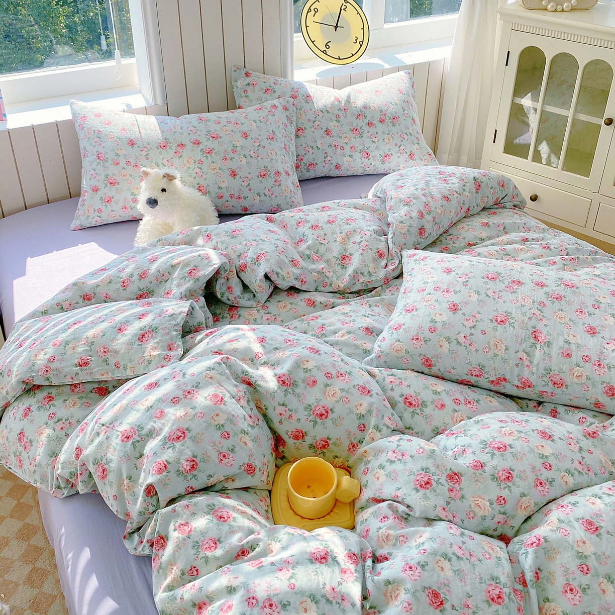 91家纺网 家纺一手货源 找家纺 春皖家纺 2026新款A类全棉有氧双层纱印花四件套单品系列-四件套 桂语兰庭