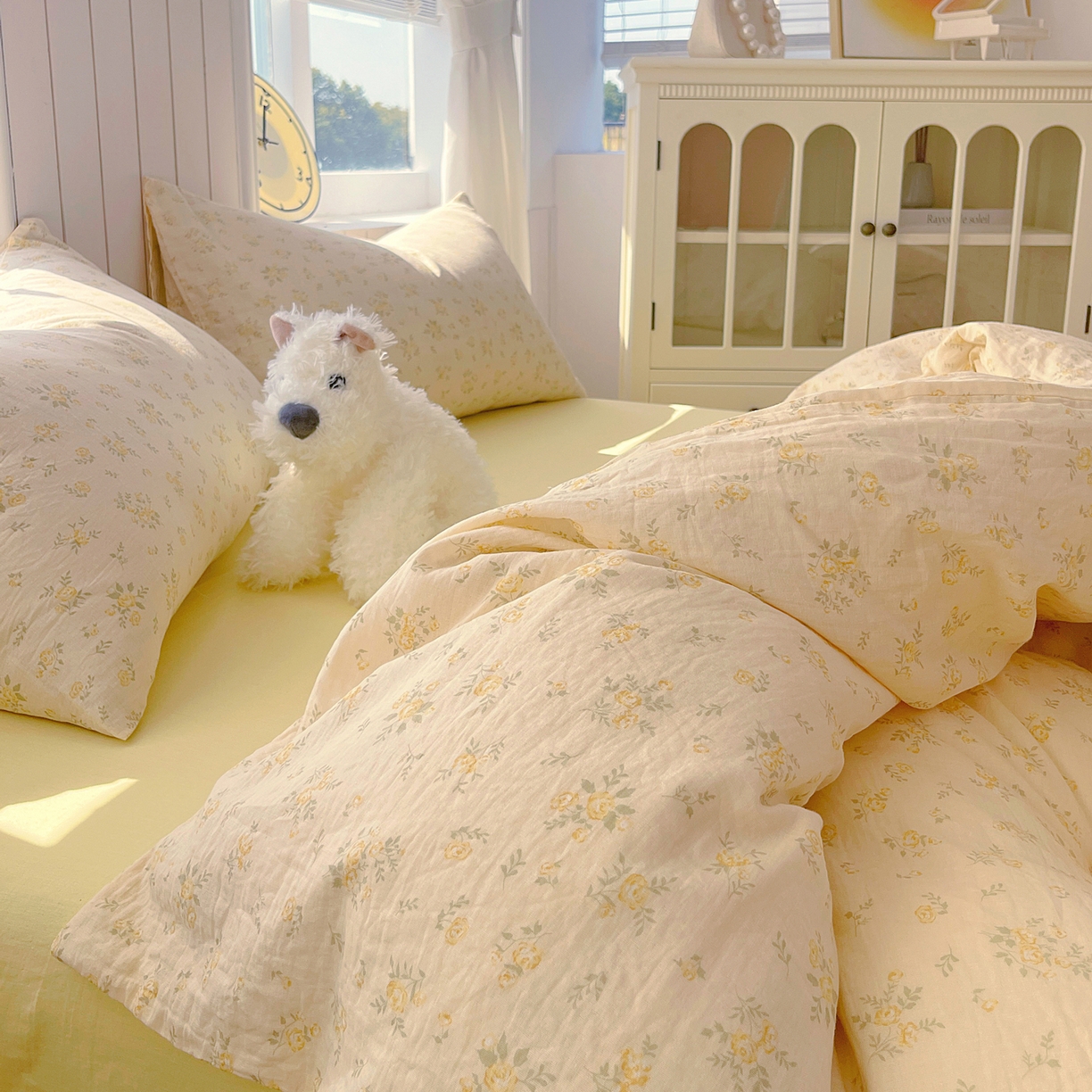 91家纺网 家纺一手货源 找家纺 春皖家纺 2026新款A类全棉有氧双层纱印花四件套单品系列-四件套 晴丝一缕