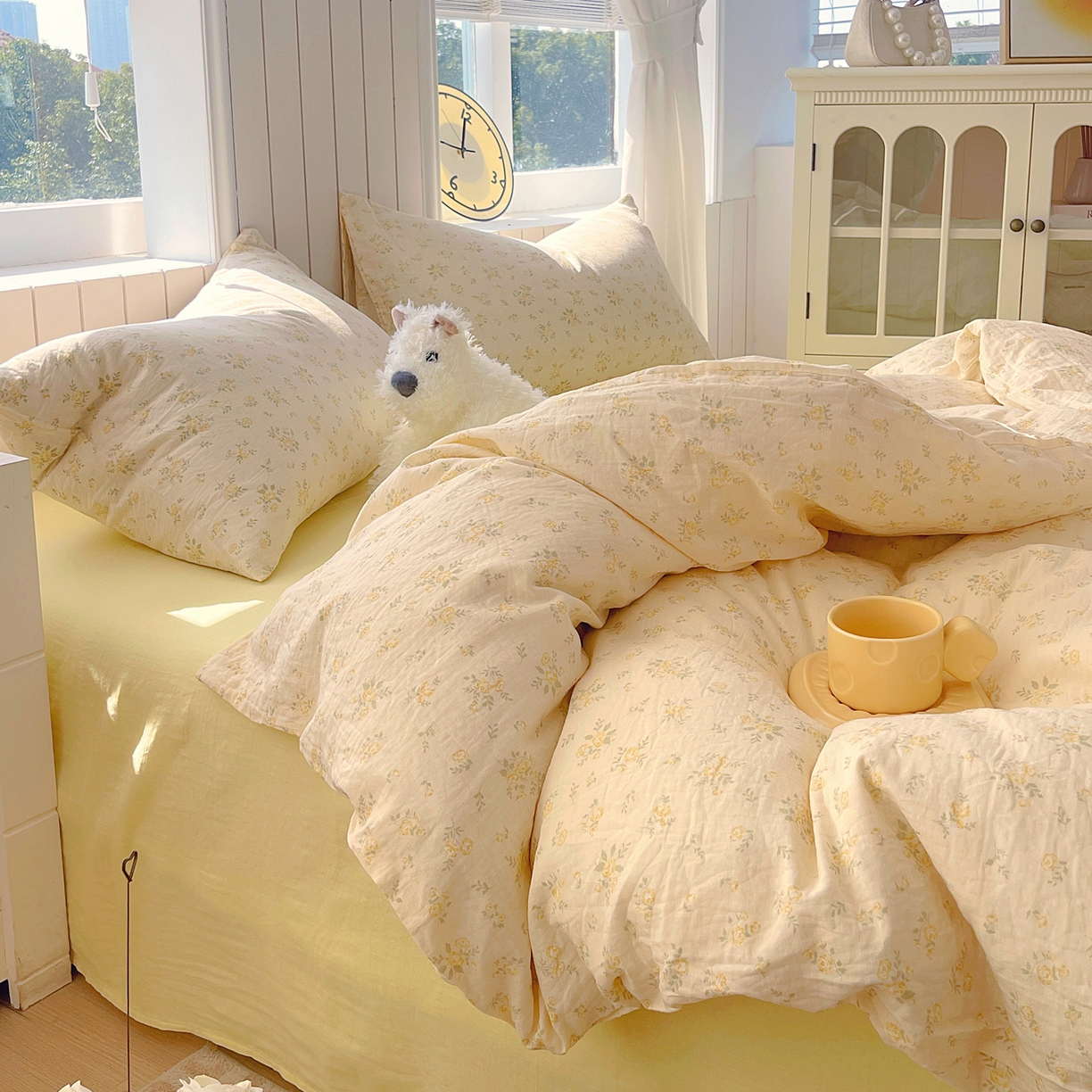 91家纺网 家纺一手货源 找家纺 春皖家纺 2026新款A类全棉有氧双层纱印花四件套单品系列-四件套 晴丝一缕