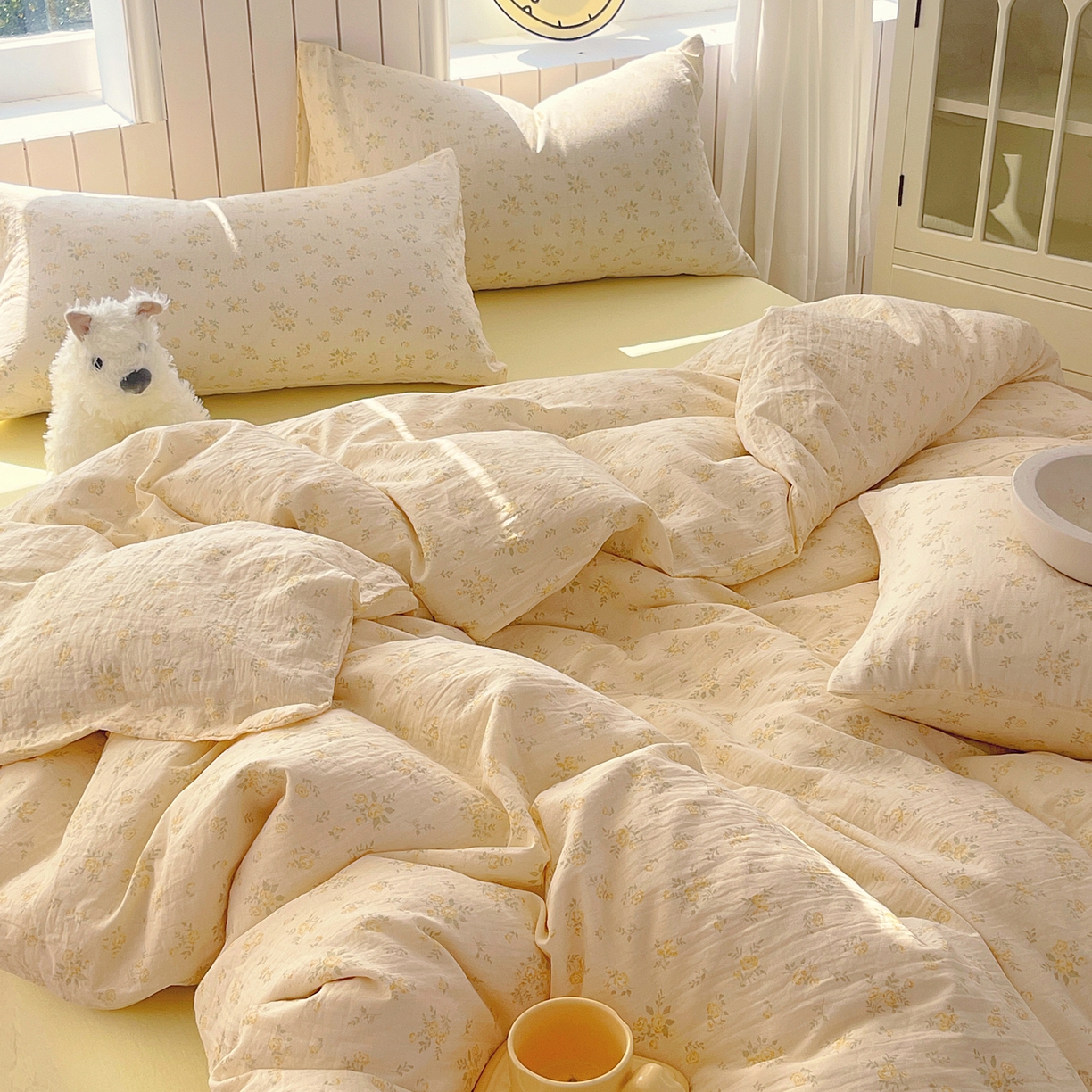 91家纺网 家纺一手货源 找家纺 春皖家纺 2026新款A类全棉有氧双层纱印花四件套单品系列-四件套 晴丝一缕