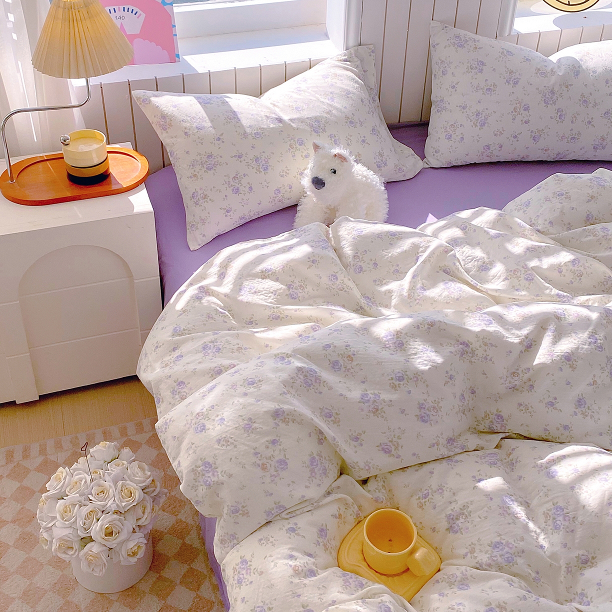 91家纺网 家纺一手货源 找家纺 春皖家纺 2026新款A类全棉有氧双层纱印花四件套单品系列-四件套 雾染玫瑰