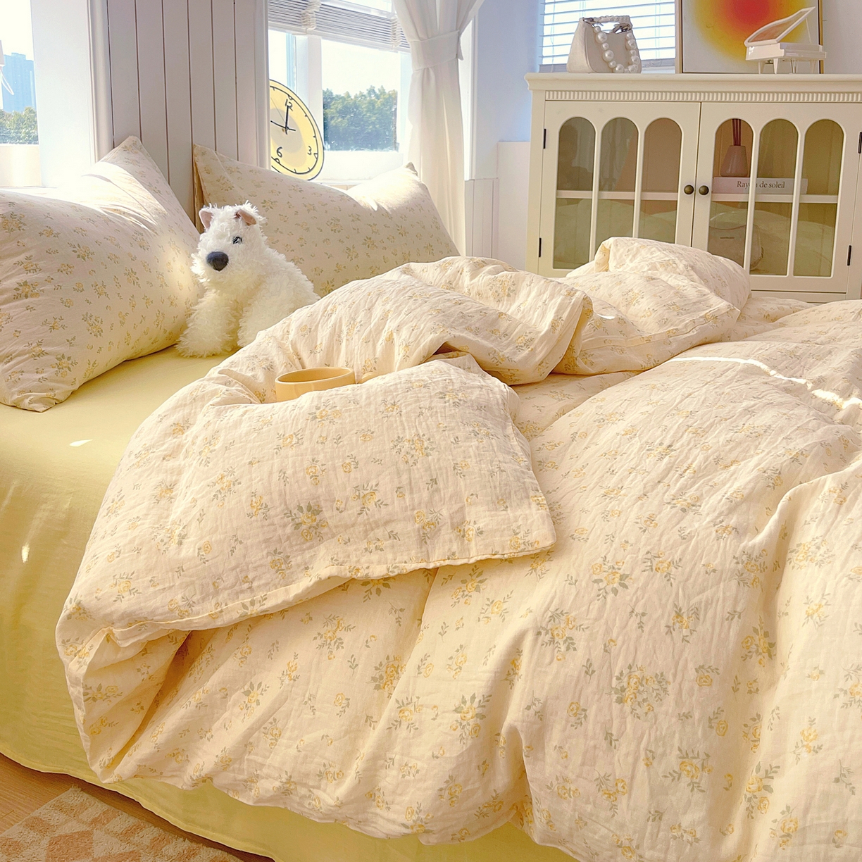 91家纺网 家纺一手货源 找家纺 春皖家纺 2026新款A类全棉有氧双层纱印花四件套单品系列-四件套 晴丝一缕