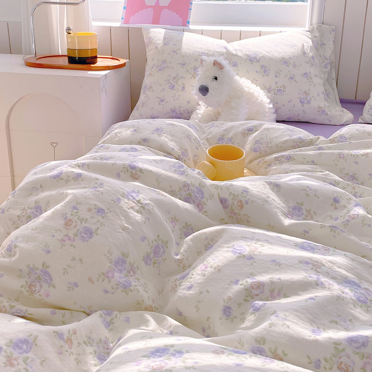 91家纺网 家纺一手货源 找家纺 春皖家纺 2026新款A类全棉有氧双层纱印花四件套单品系列-四件套 雾染玫瑰