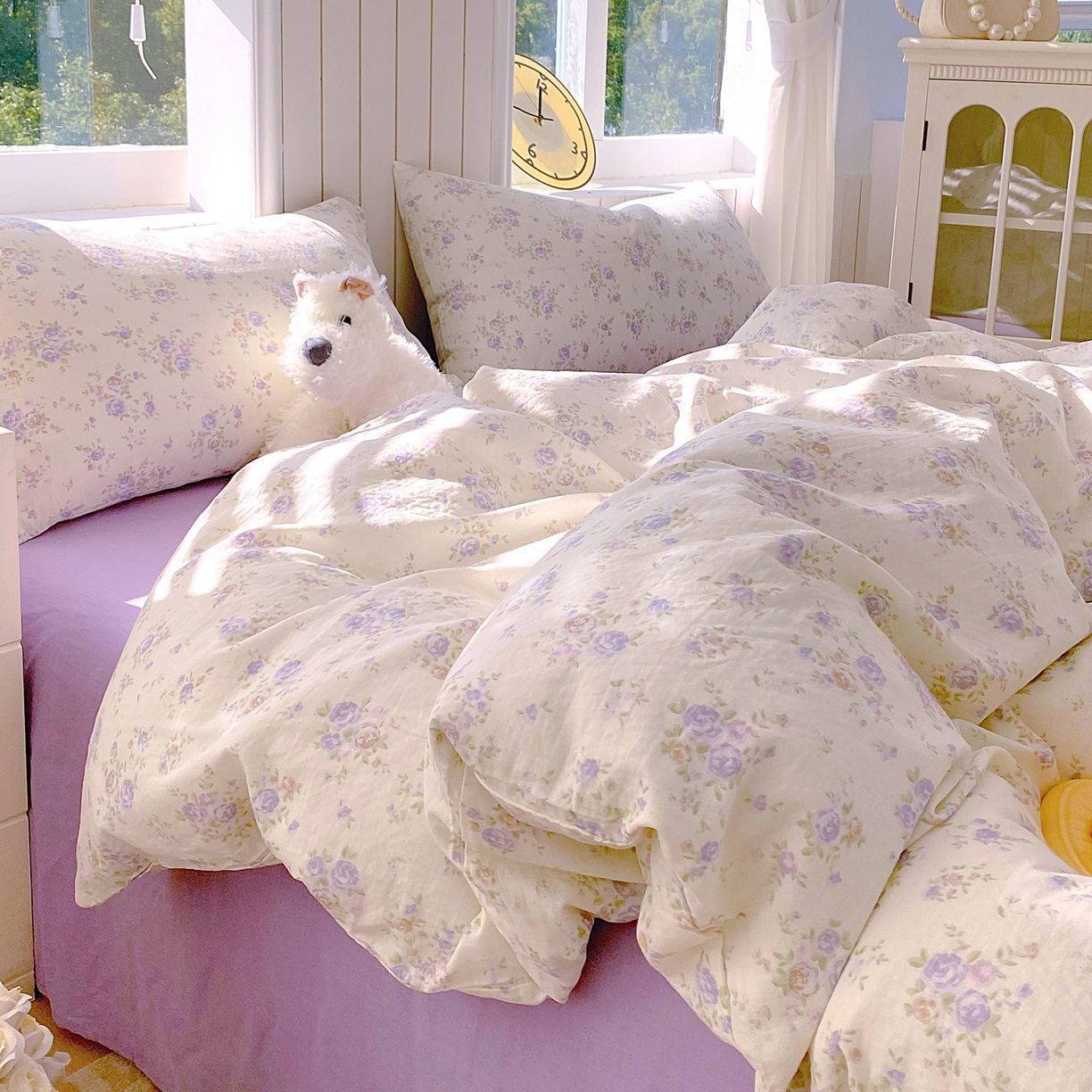 91家纺网 家纺一手货源 找家纺 春皖家纺 2026新款A类全棉有氧双层纱印花四件套单品系列-四件套 雾染玫瑰