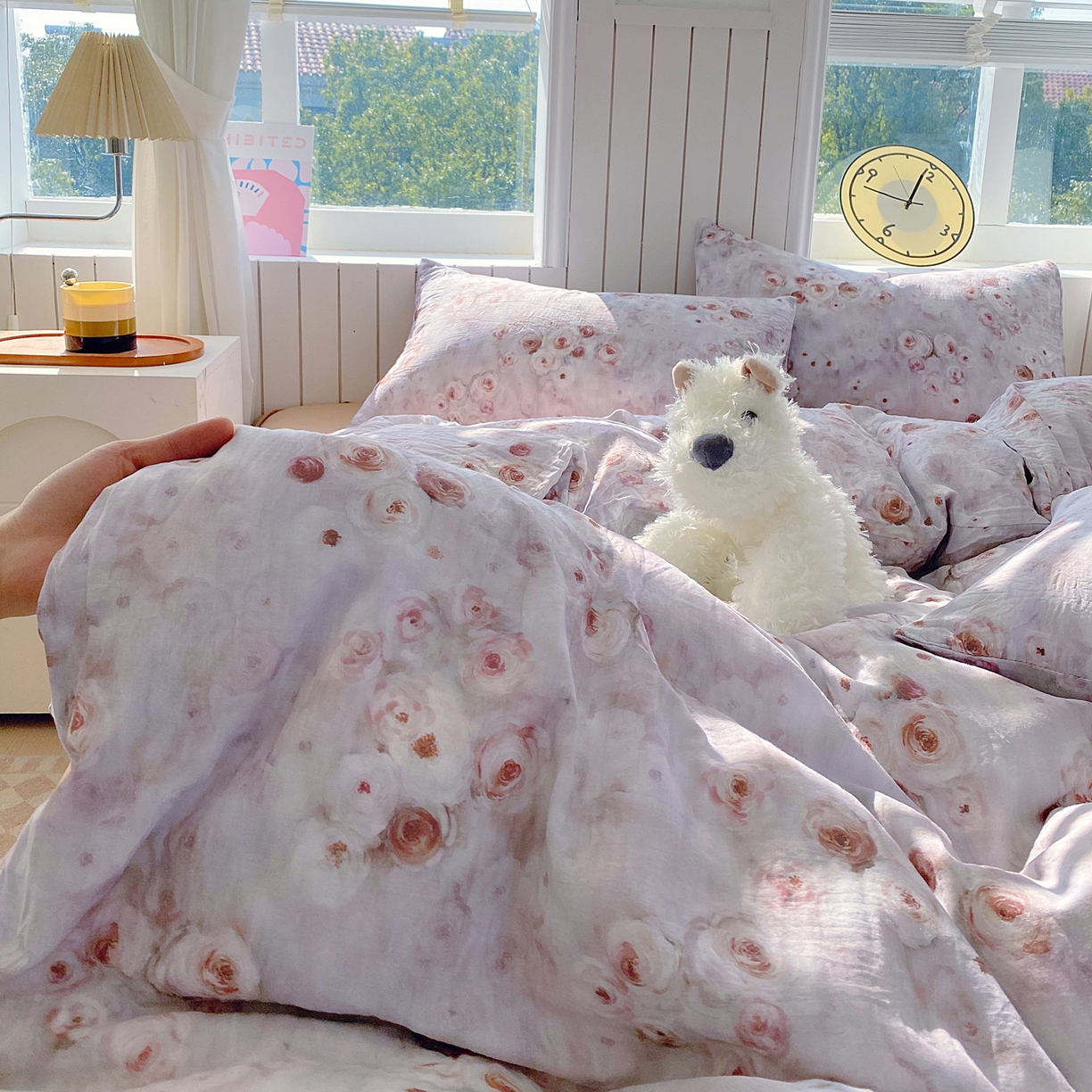 91家纺网 家纺一手货源 找家纺 春皖家纺 2026新款A类全棉有氧双层纱印花四件套单品系列-四件套 雾棕