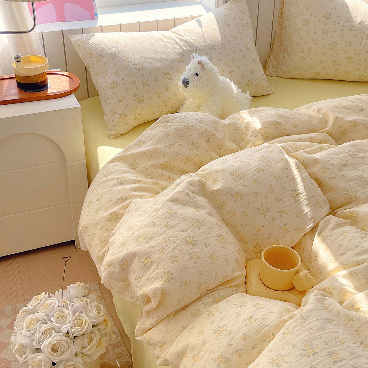 91家纺网 家纺一手货源 找家纺 春皖家纺 2026新款A类全棉有氧双层纱印花四件套单品系列-四件套 晴丝一缕