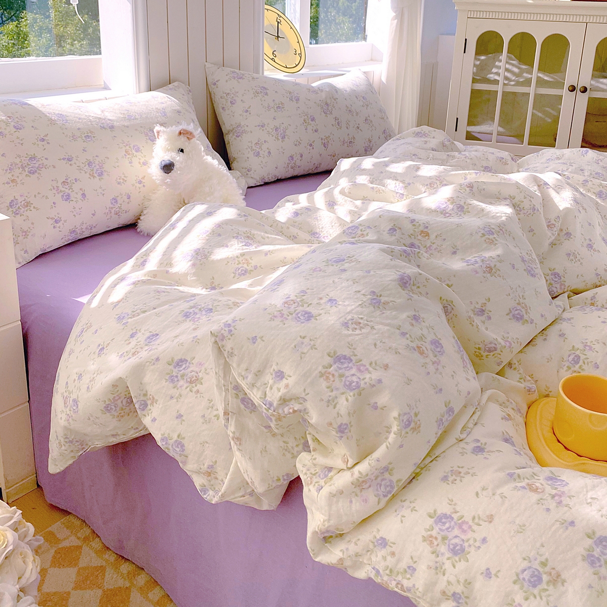 91家纺网 家纺一手货源 找家纺 春皖家纺 2026新款A类全棉有氧双层纱印花四件套单品系列-四件套 雾染玫瑰