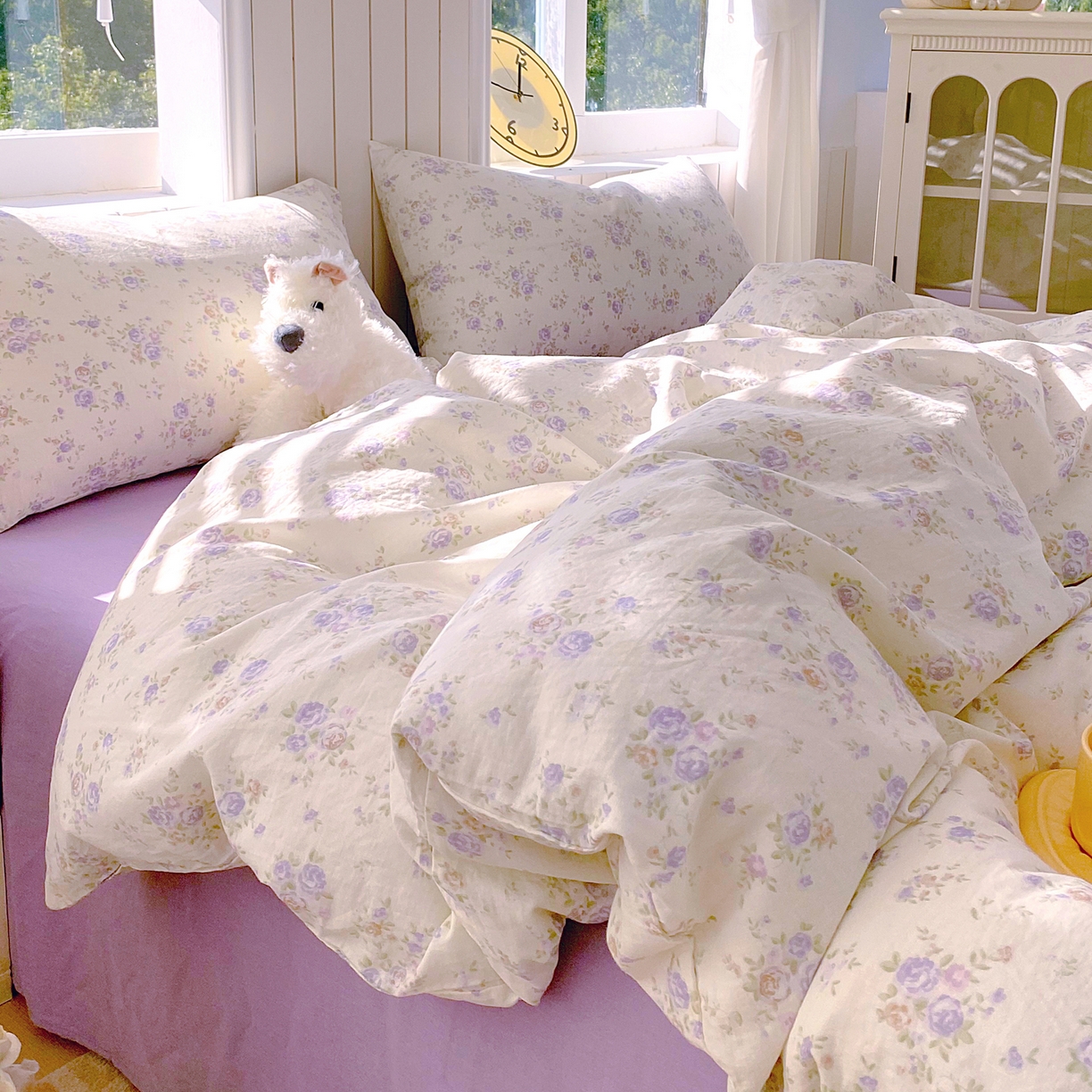 91家纺网 家纺一手货源 找家纺 春皖家纺 2026新款A类全棉有氧双层纱印花四件套单品系列-四件套 雾染玫瑰