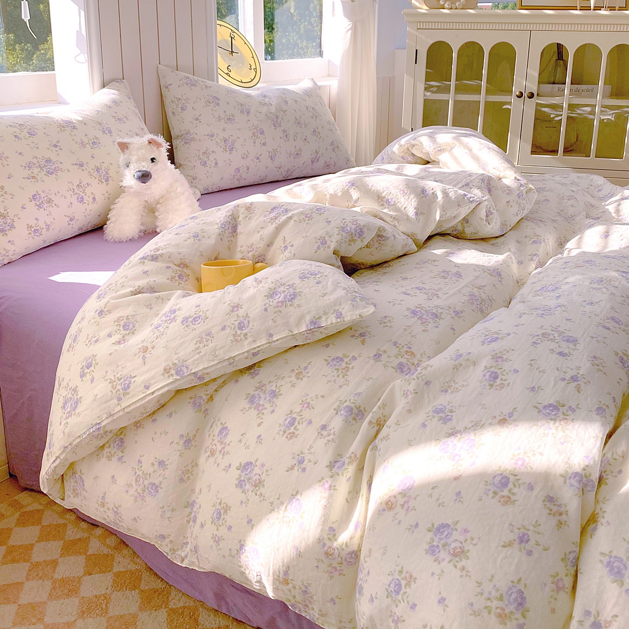 91家纺网 家纺一手货源 找家纺 春皖家纺 2026新款A类全棉有氧双层纱印花四件套单品系列-四件套 雾染玫瑰