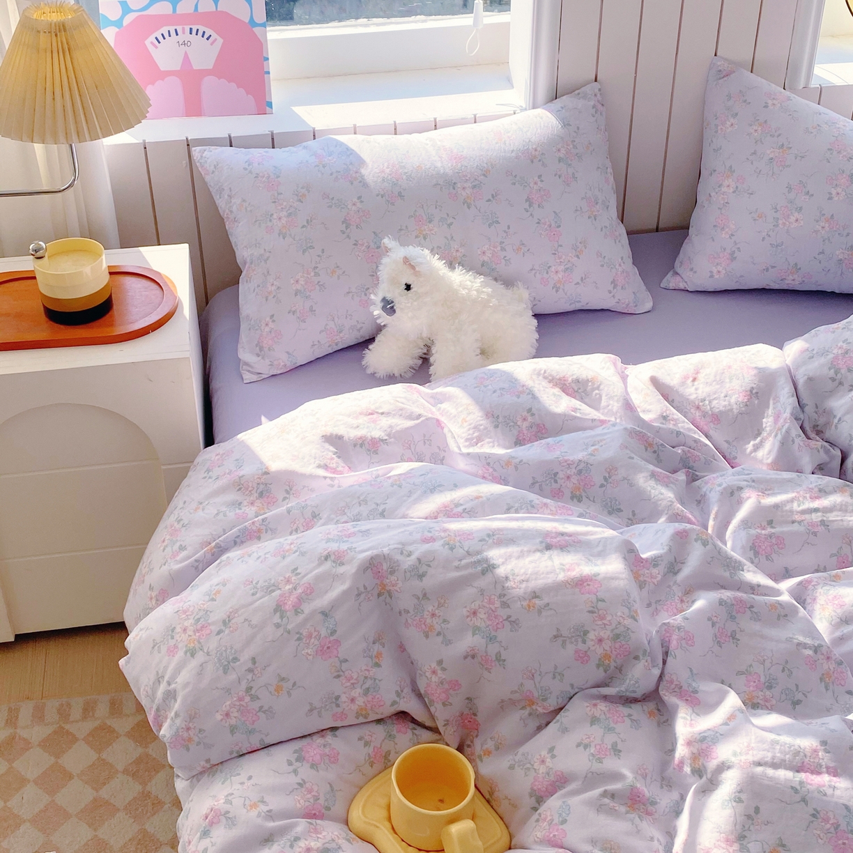 91家纺网 家纺一手货源 找家纺 春皖家纺 2026新款A类全棉有氧双层纱印花四件套单品系列-四件套 雾色里德