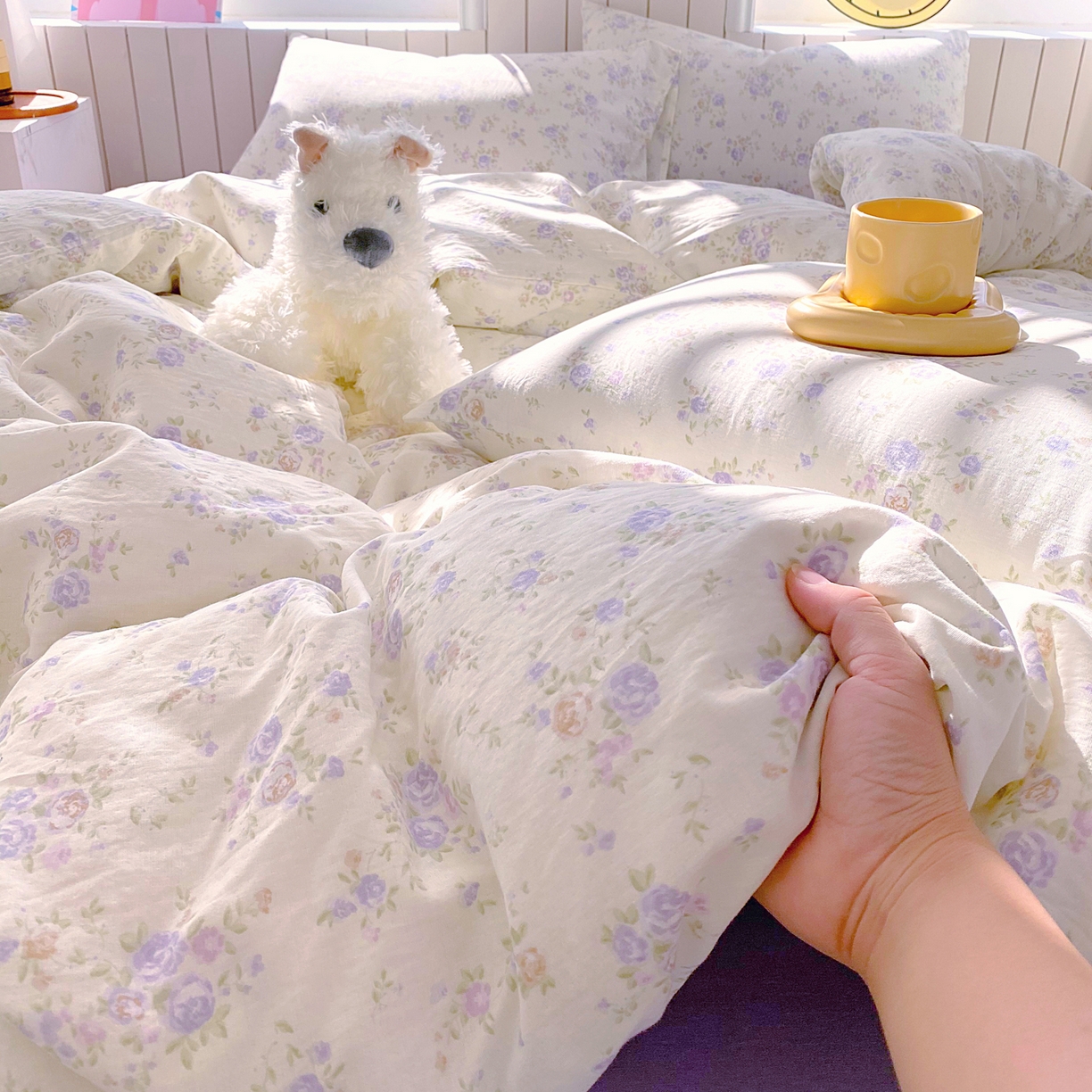 91家纺网 家纺一手货源 找家纺 春皖家纺 2026新款A类全棉有氧双层纱印花四件套单品系列-四件套 雾染玫瑰