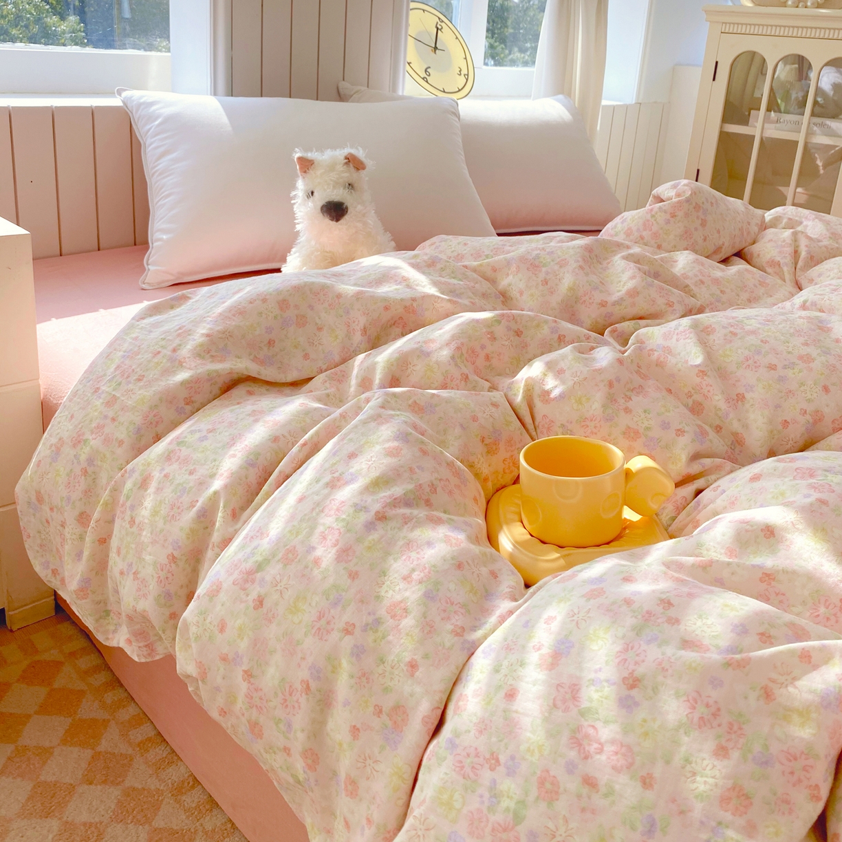 91家纺网 家纺一手货源 找家纺 春皖家纺 2026新款A类全棉有氧双层纱印花四件套单品系列-四件套 旧梦朝花